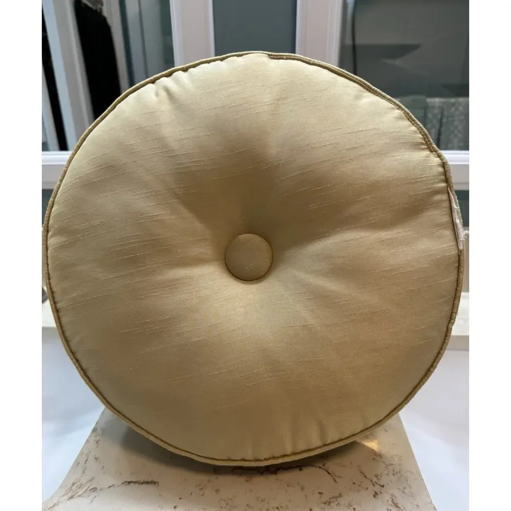 Decorative Round Cushion 14” Gold Center Button Excellent Used Condition